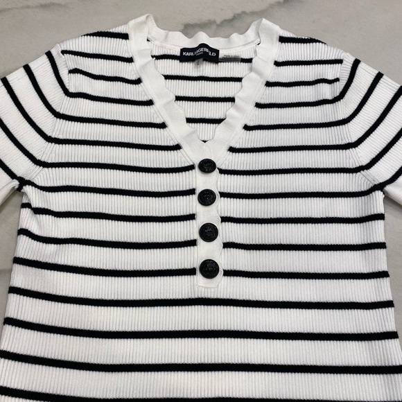 Karl Lagerfeld Shirt Size Medium White Black Stripes - Picture 2 of 9
